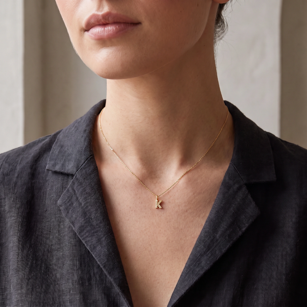 Gold Vermeil Mini Crystal Initial Necklace