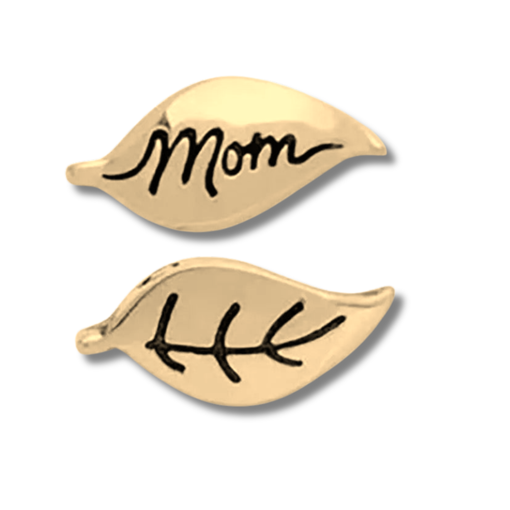 Mom/Leaf (double-sided) Gold Memory Locket Charm