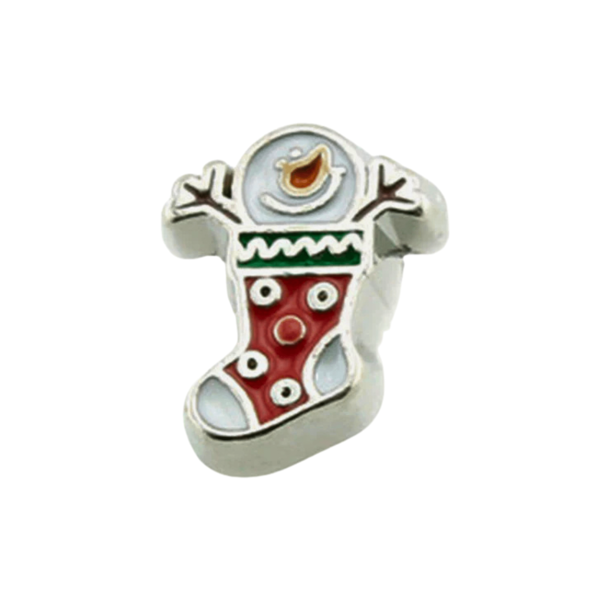 Memory Locket Charm - Christmas Stocking with Funny Snowman - The Little Jewellery Company