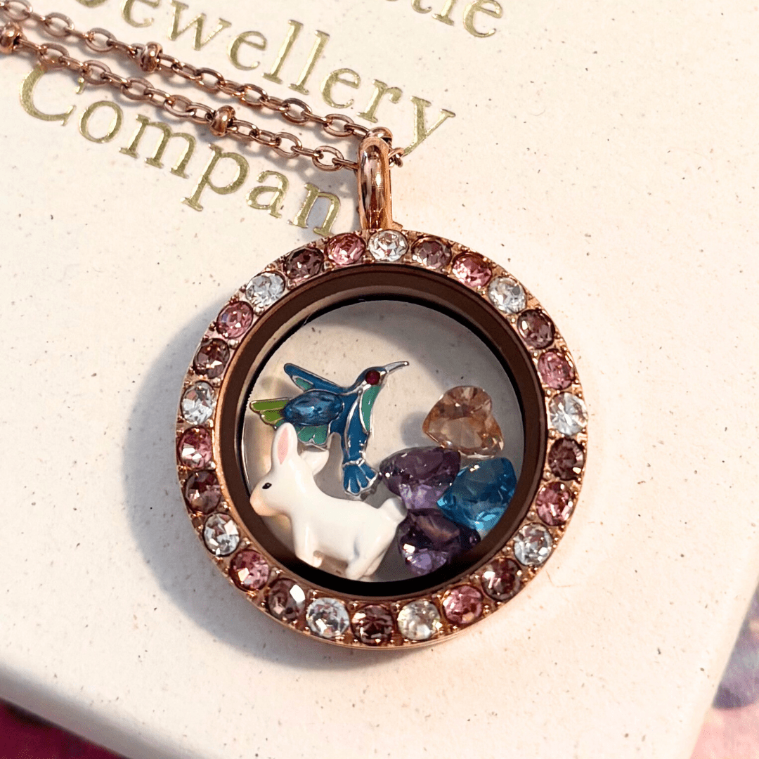 Memory Locket Rose Gold Multi Crystal - Medium - The Little Jewellery Company