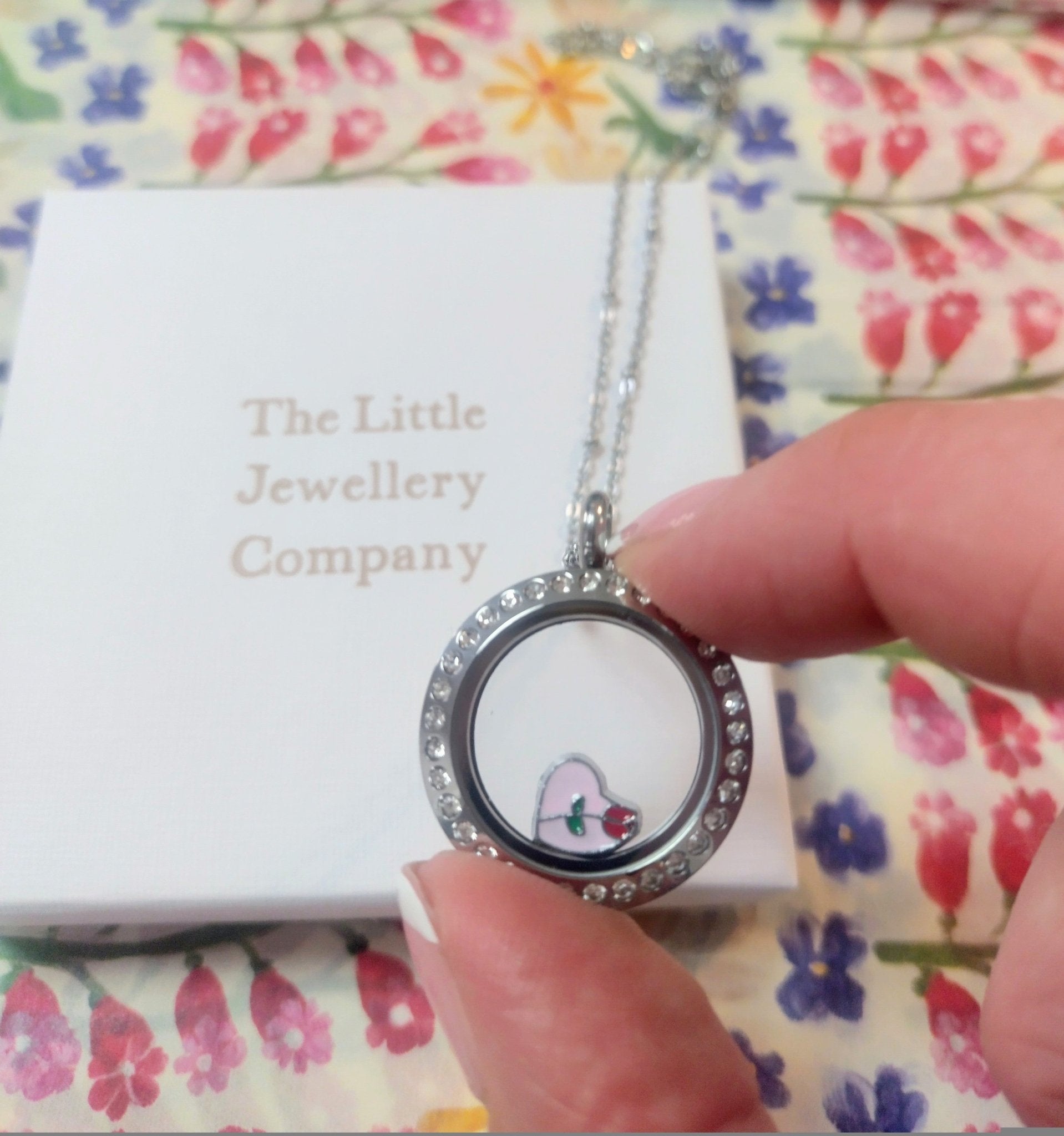 Rose Heart (Silver) Memory Locket Charm - The Little Jewellery Company