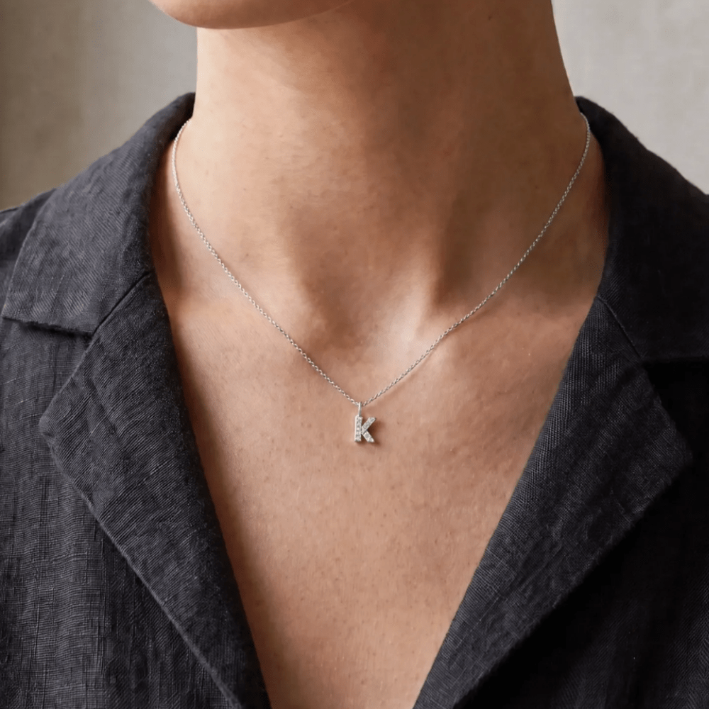 Sterling Silver Mini Crystal Initial Necklace - The Little Jewellery Company
