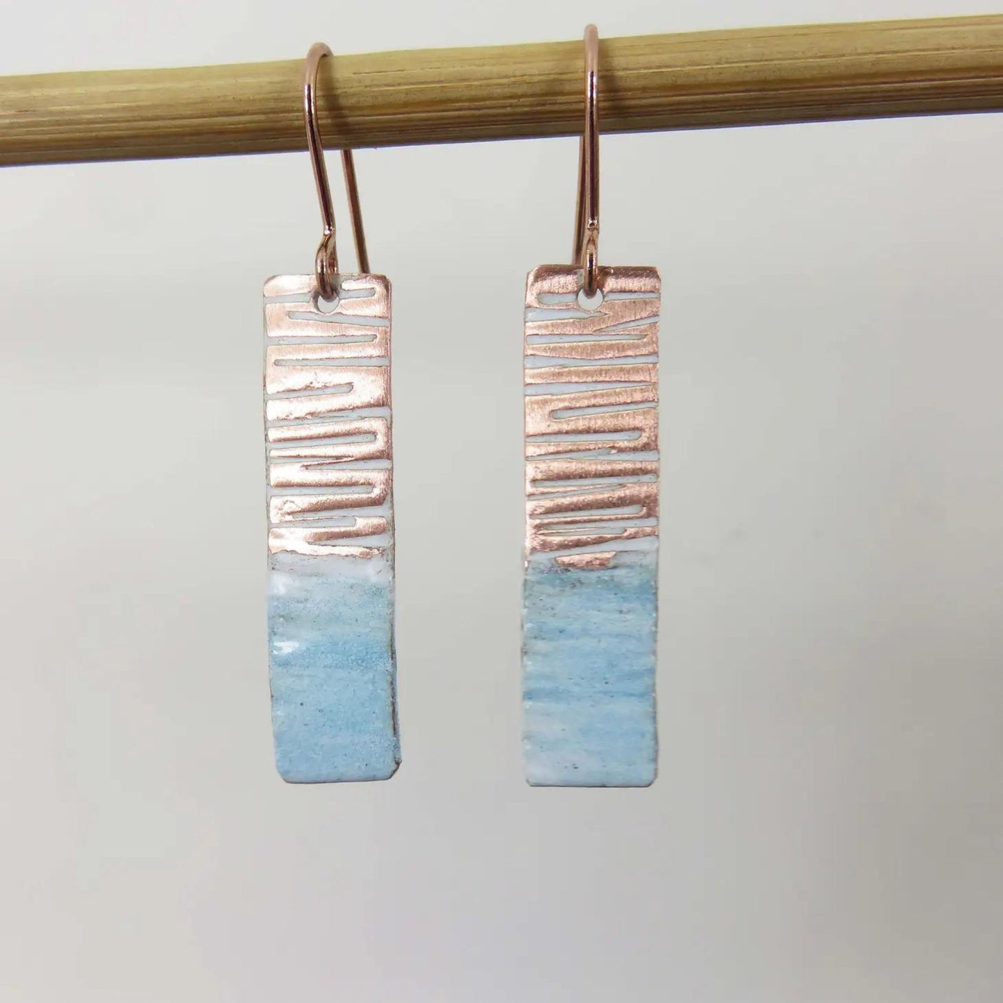 Enamel and Textured Rectangle Copper Dangle Drop Earrings - The Little Jewellery Company