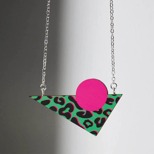 Gloria - Green Leopard Print Triangle Necklace - The Little Jewellery Company