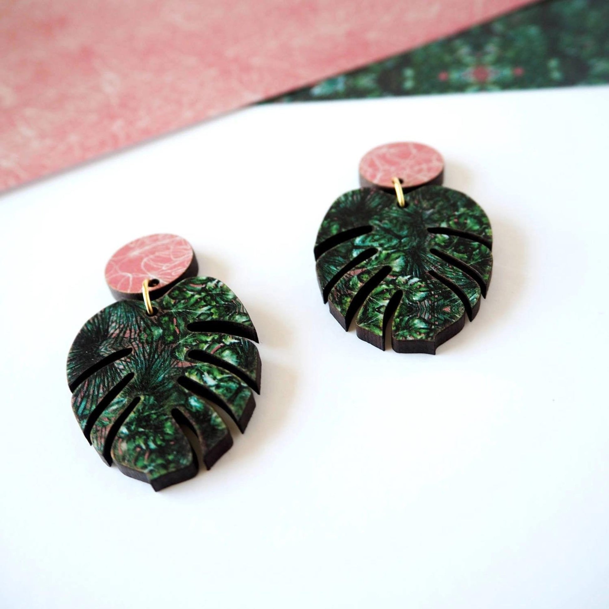 Green Monstera Drop Earrings - The Little Jewellery Company