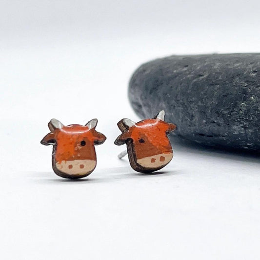 Hand-Painted Wooden Highland Cow Earrings - Made in Scotland - The Little Jewellery Company