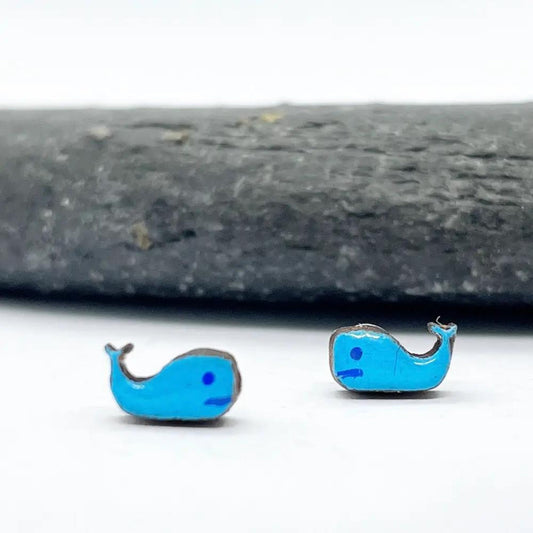 Hand-Painted Wooden Whale Earrings - The Little Jewellery Company