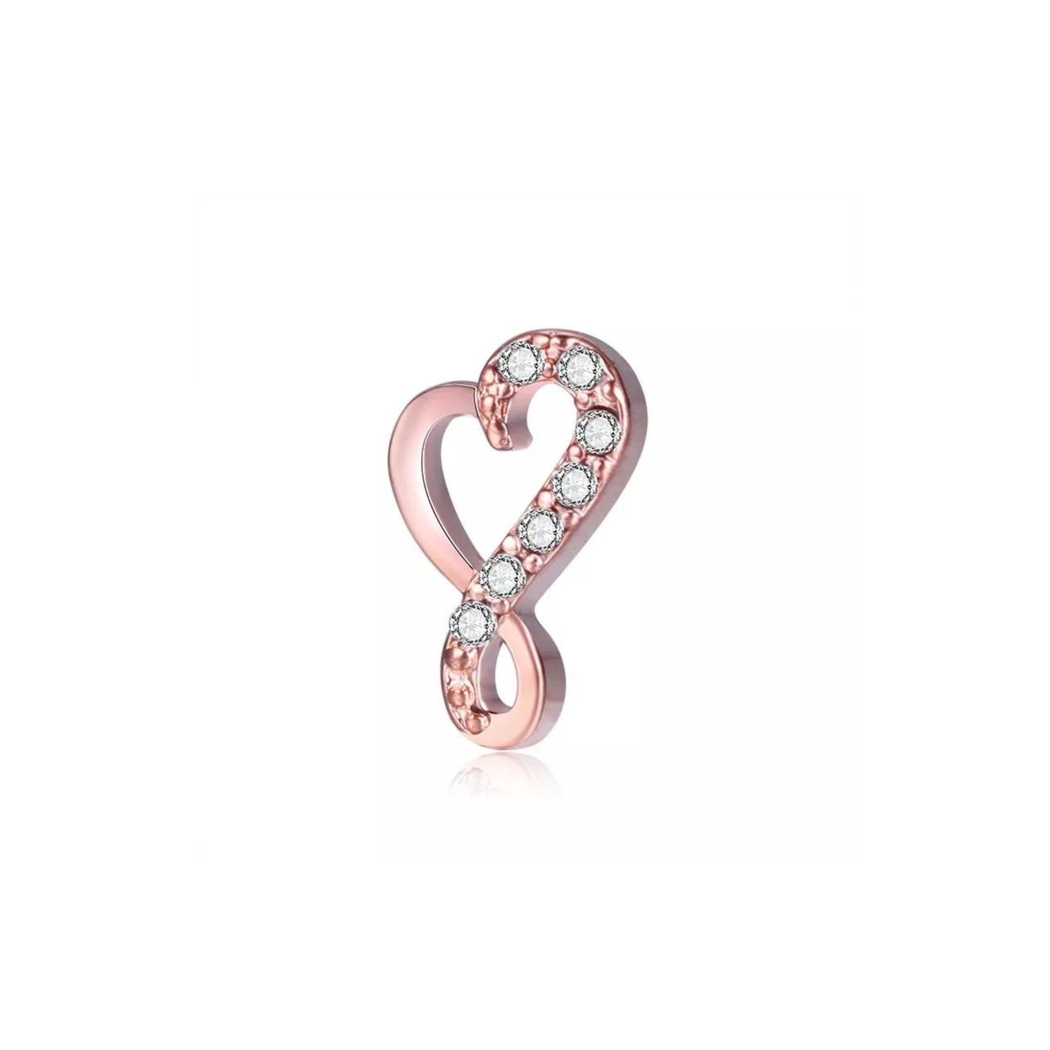 Memory Locket Charm - Heart Frame Crystal Rose Gold - The Little Jewellery Company