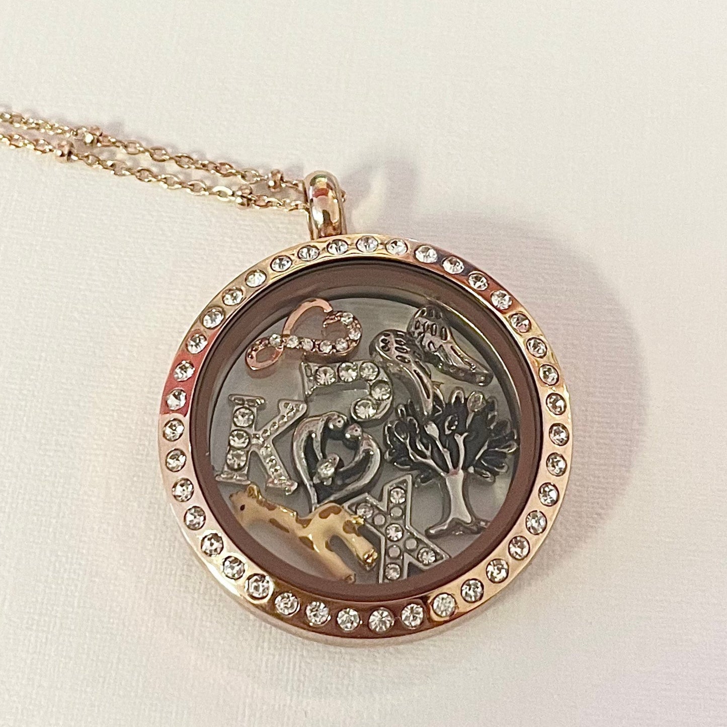 Memory Locket Rose Gold Crystal - Large - The Little Jewellery Company