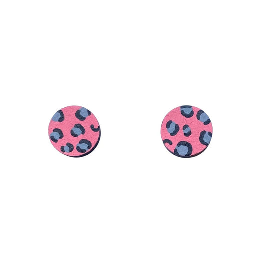 Mini Leopard Print Circle Studs - Pink and Grey - The Little Jewellery Company