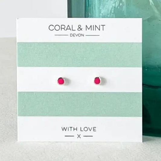 Mini Neon Pink Enamel Studs - The Little Jewellery Company
