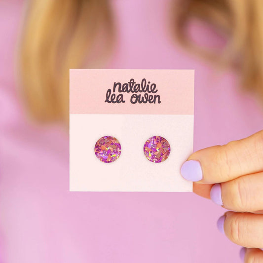 Mini Round Stud Earrings in Purple Sparkle - The Little Jewellery Company