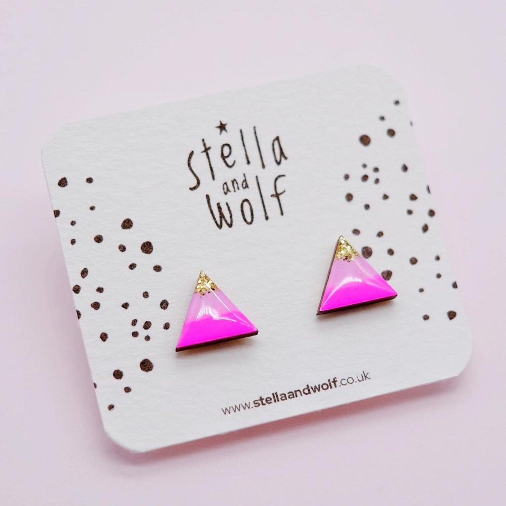 Neon Pink and Gold Glitter Triangle Studs - The Little Jewellery Company