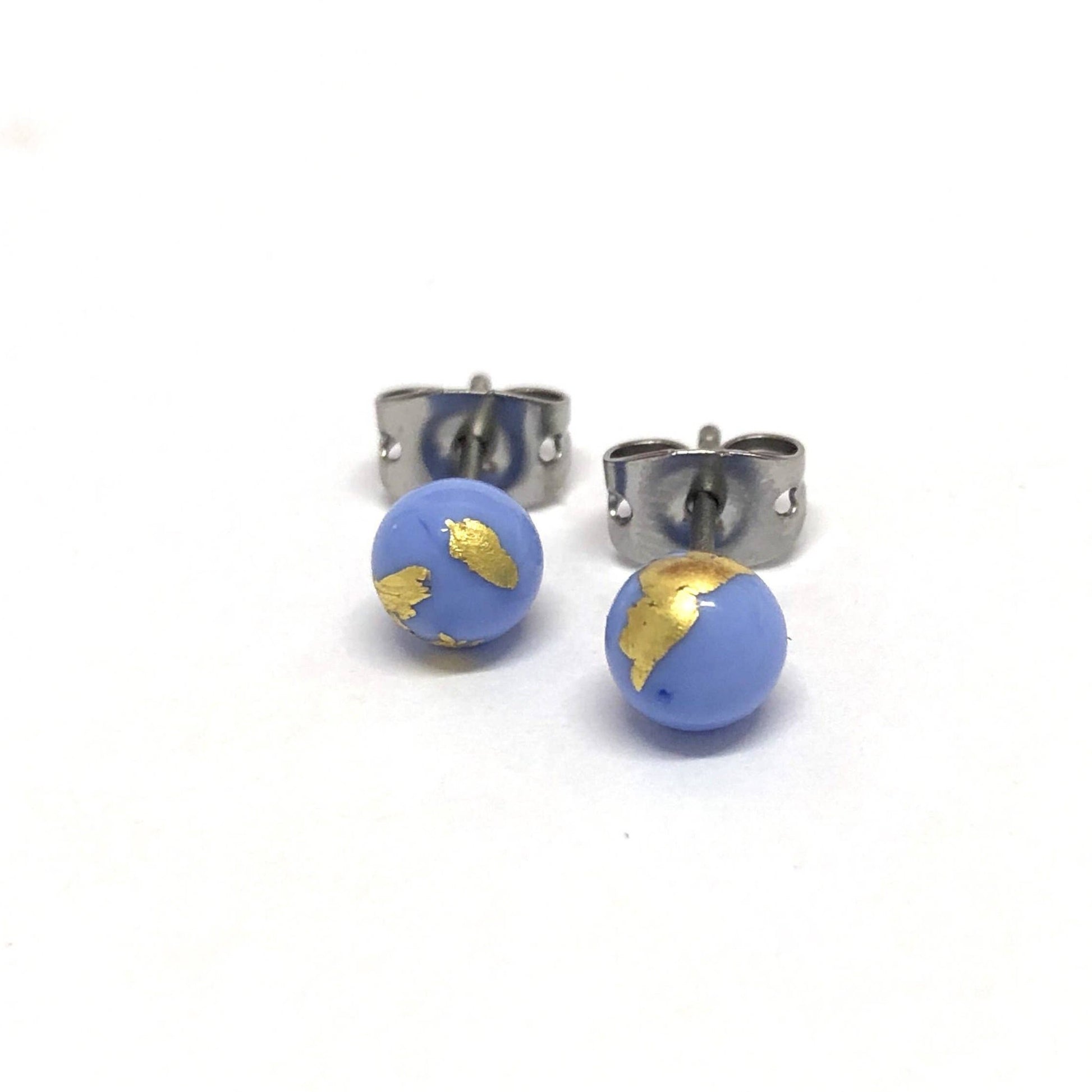 Periwinkle and Gold Handmade Glass Stud Earrings - The Little Jewellery Company