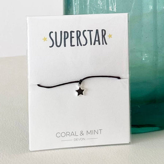 'Superstar' Black Star Sentiment Charm Bracelet. - The Little Jewellery Company