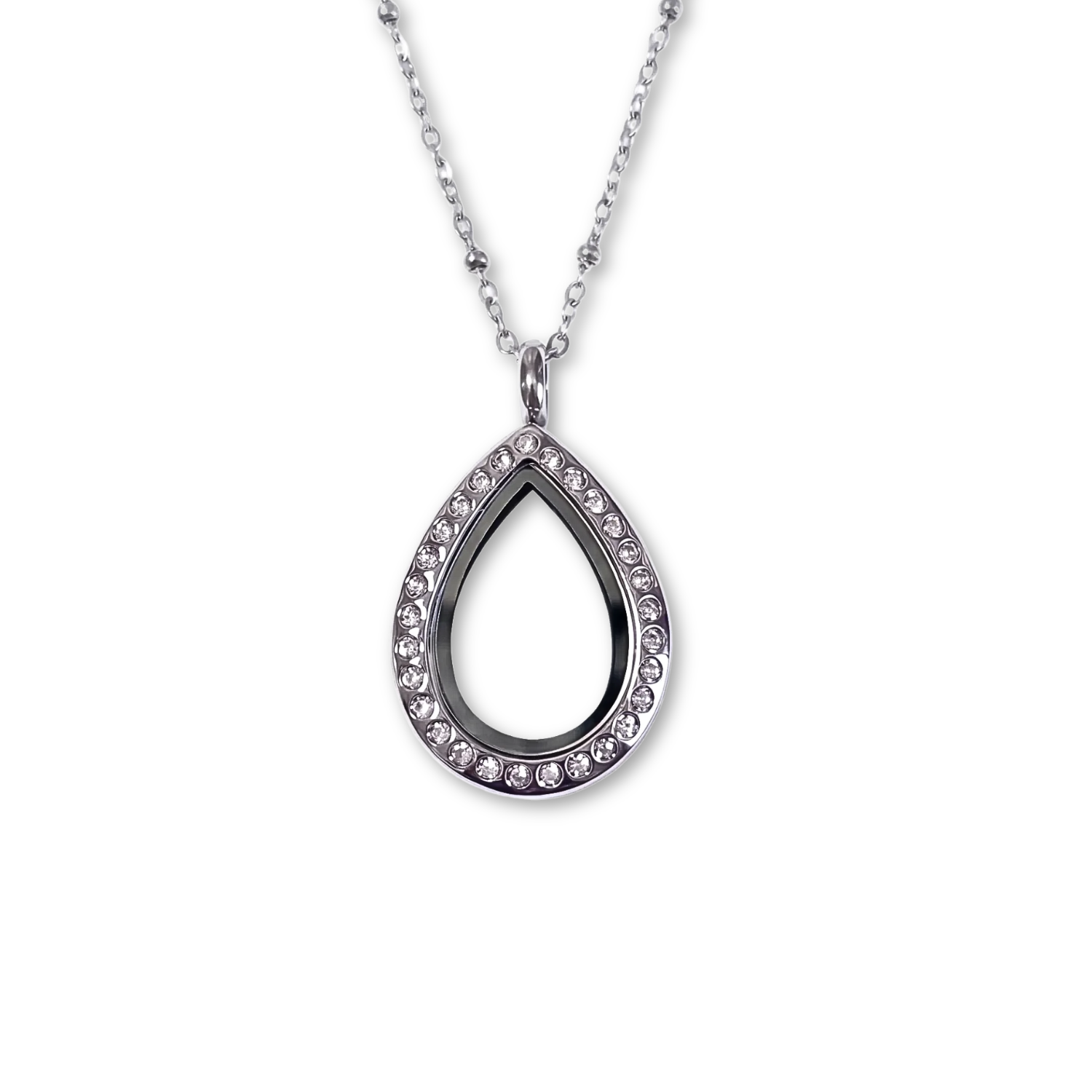 NEW! Petite Silver Crystal Teardrop Memory Locket