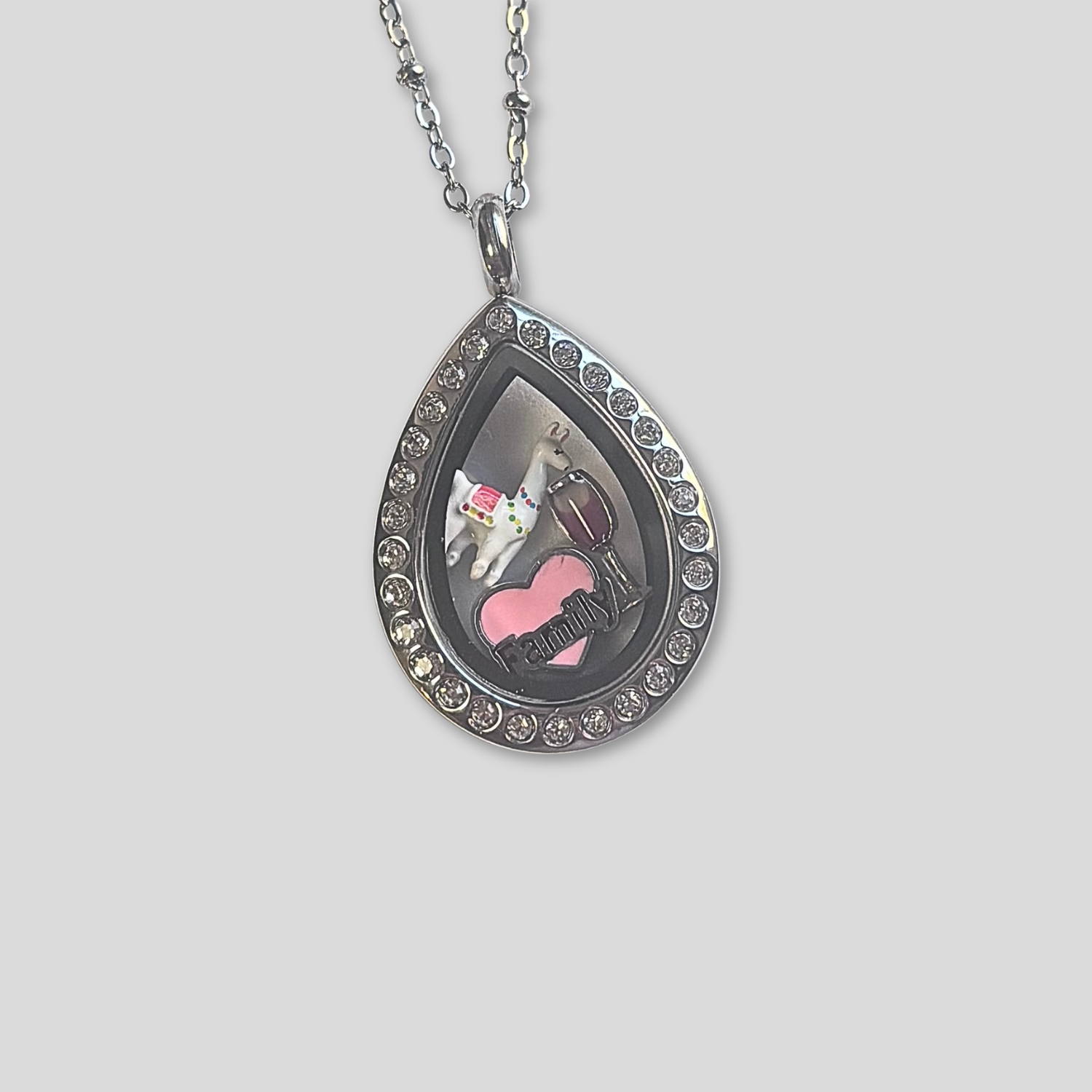 NEW! Petite Silver Crystal Teardrop Memory Locket