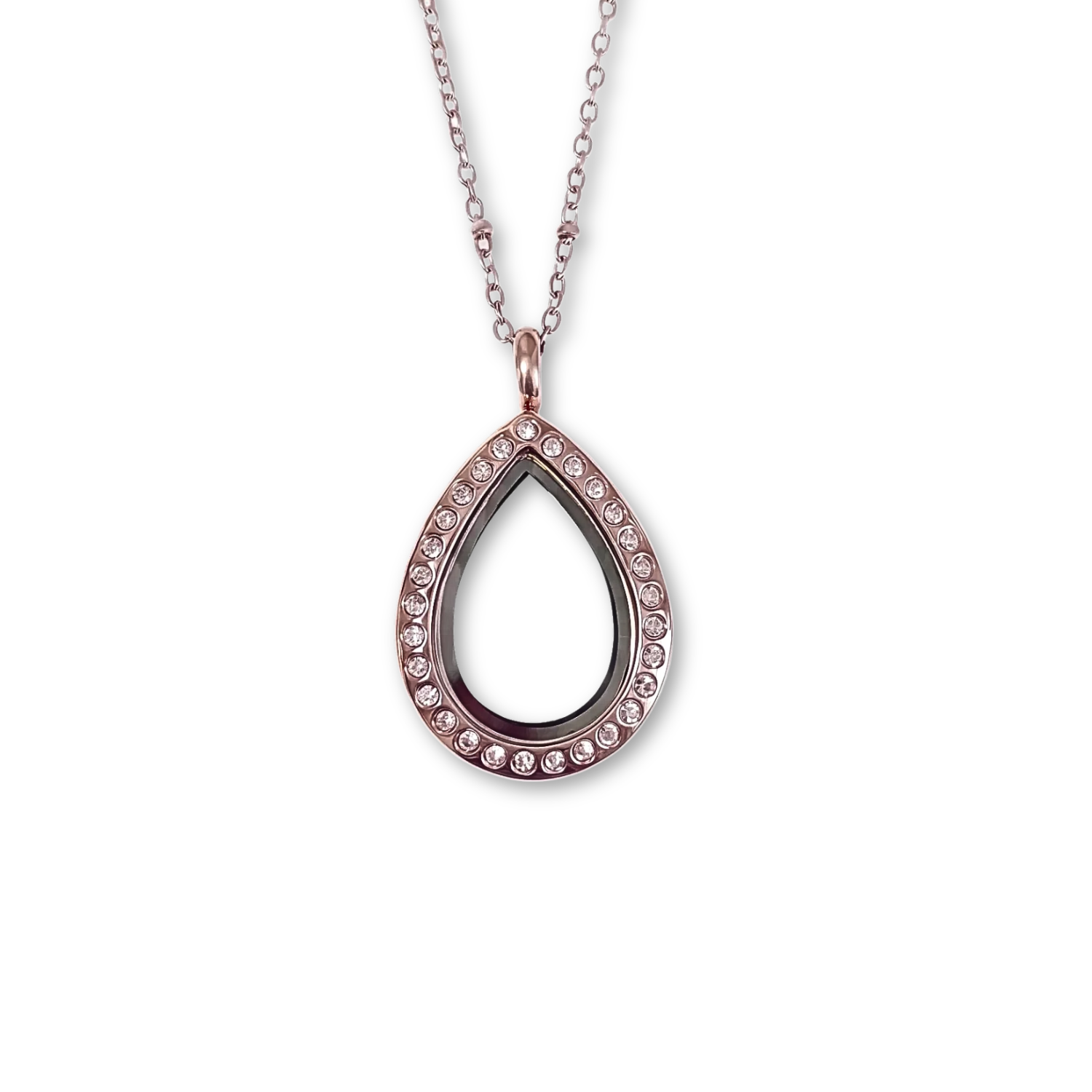 NEW! Petite Rose Gold Crystal Teardrop Memory Locket
