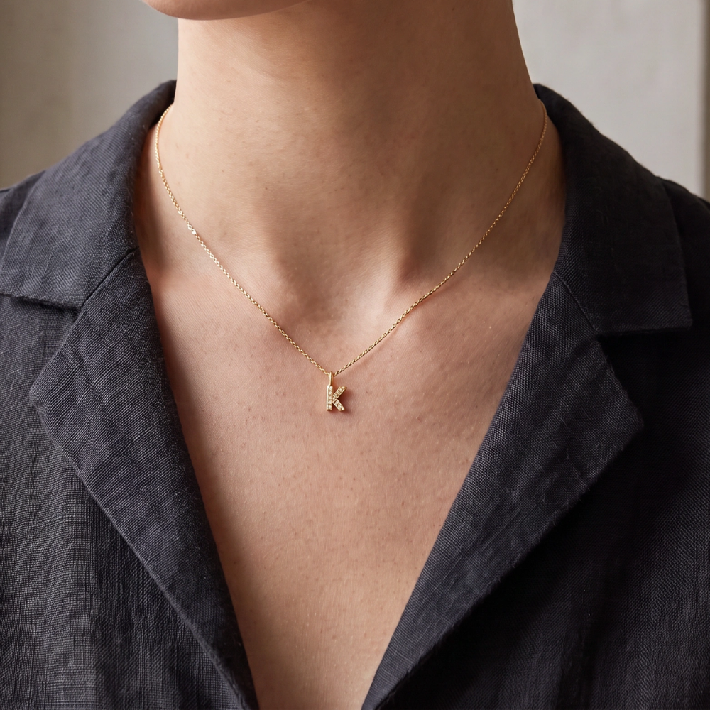 Gold Vermeil Mini Crystal Initial Necklace
