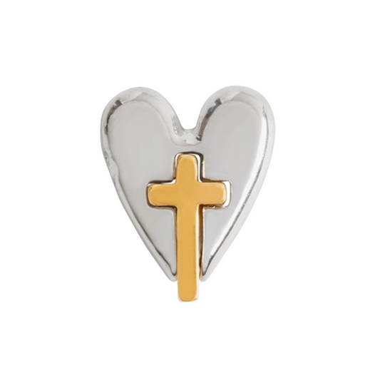 Memory Locket Charm - Heart with Gold Cross