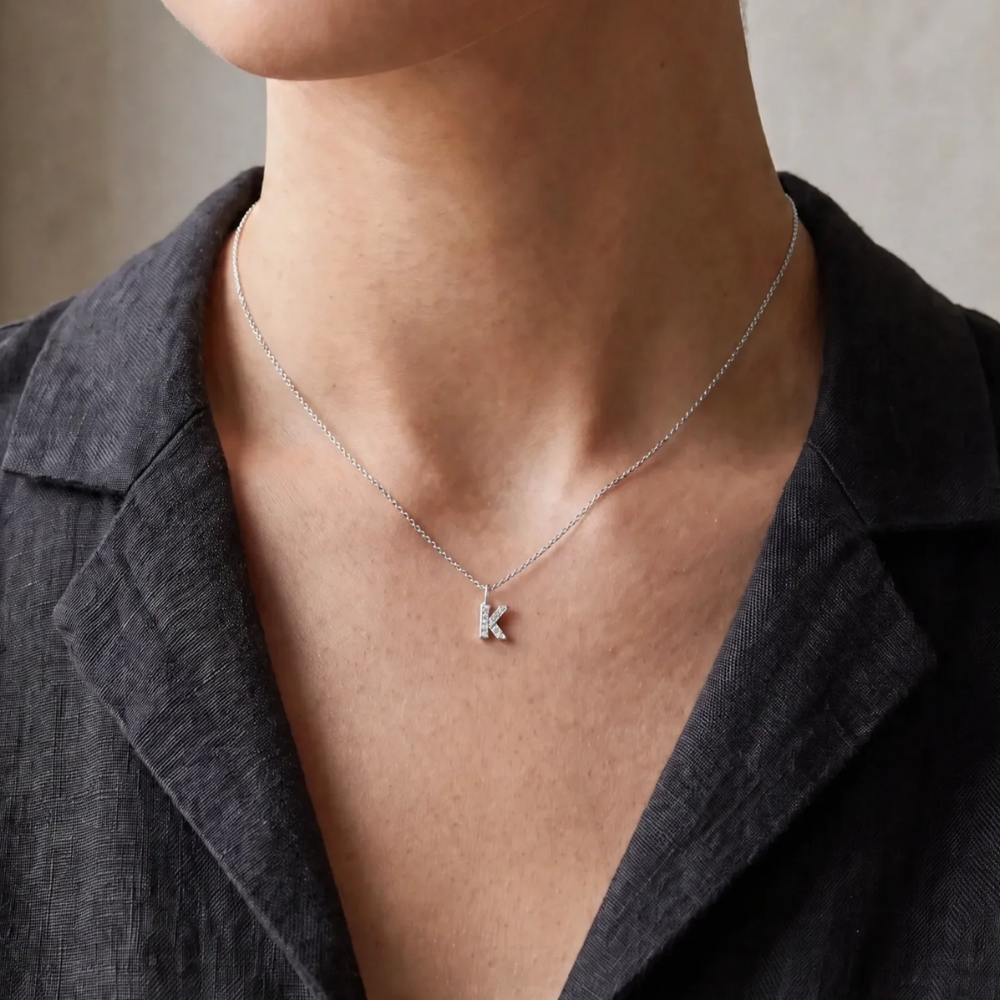Sterling Silver Mini Crystal Initial Necklace