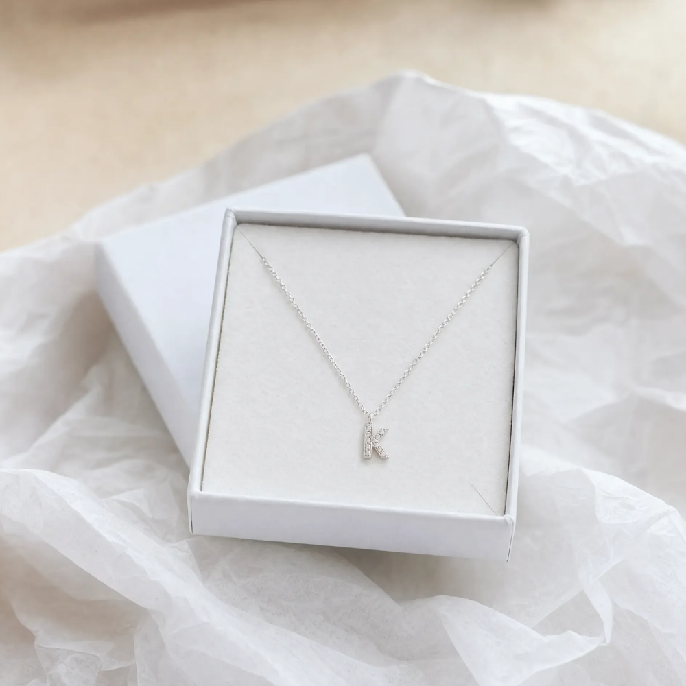 Sterling Silver Mini Crystal Initial Necklace
