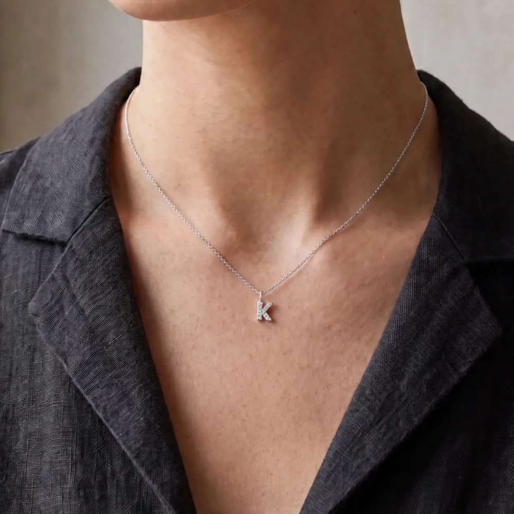 Sterling Silver Mini Crystal Initial Necklace