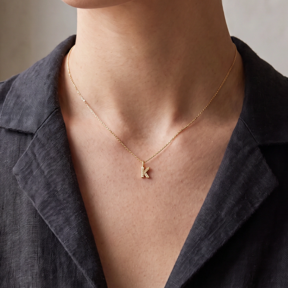 Gold Vermeil Mini Crystal Initial Necklace