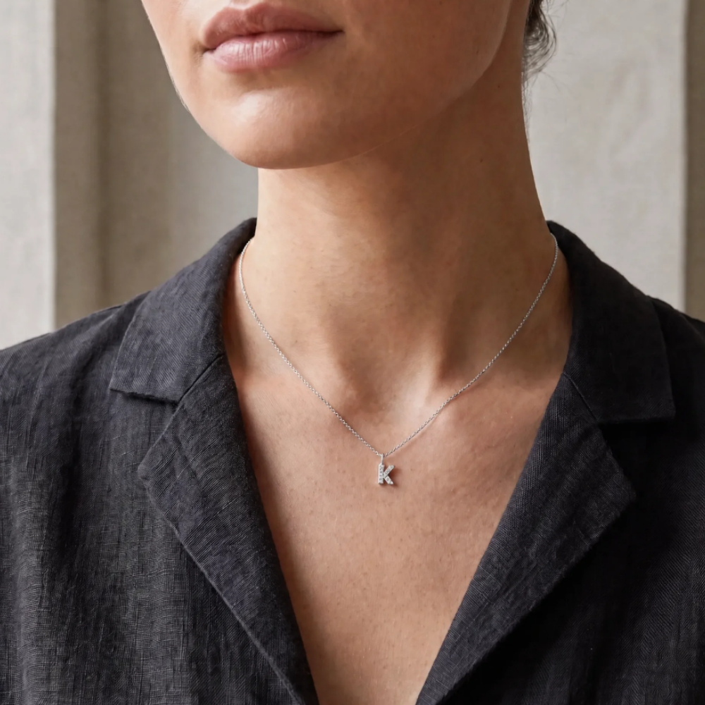 Sterling Silver Mini Crystal Initial Necklace