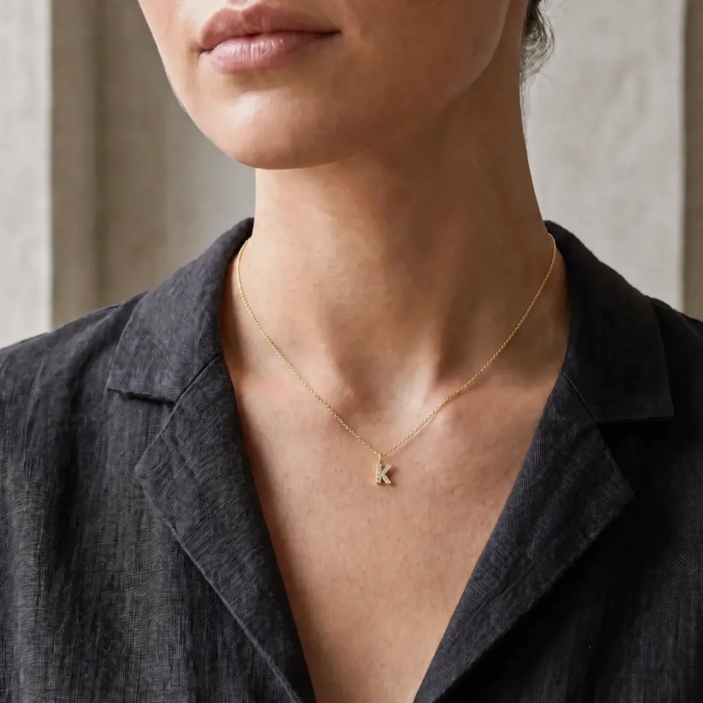 Gold Vermeil Mini Crystal Initial Necklace