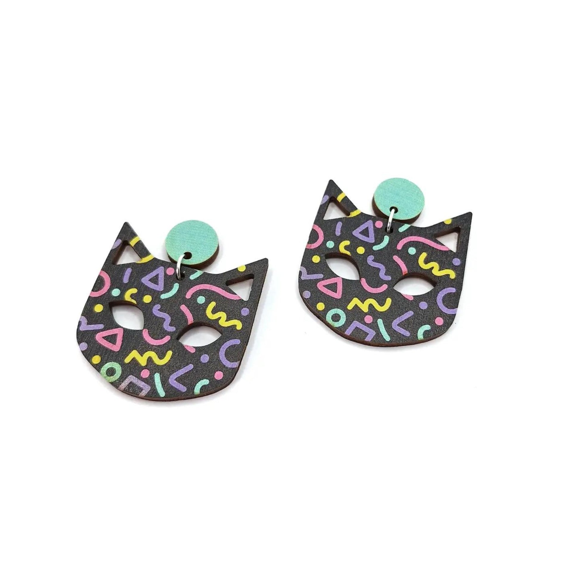 90s Pattern Cat Earrings - The Little Jewellery Company