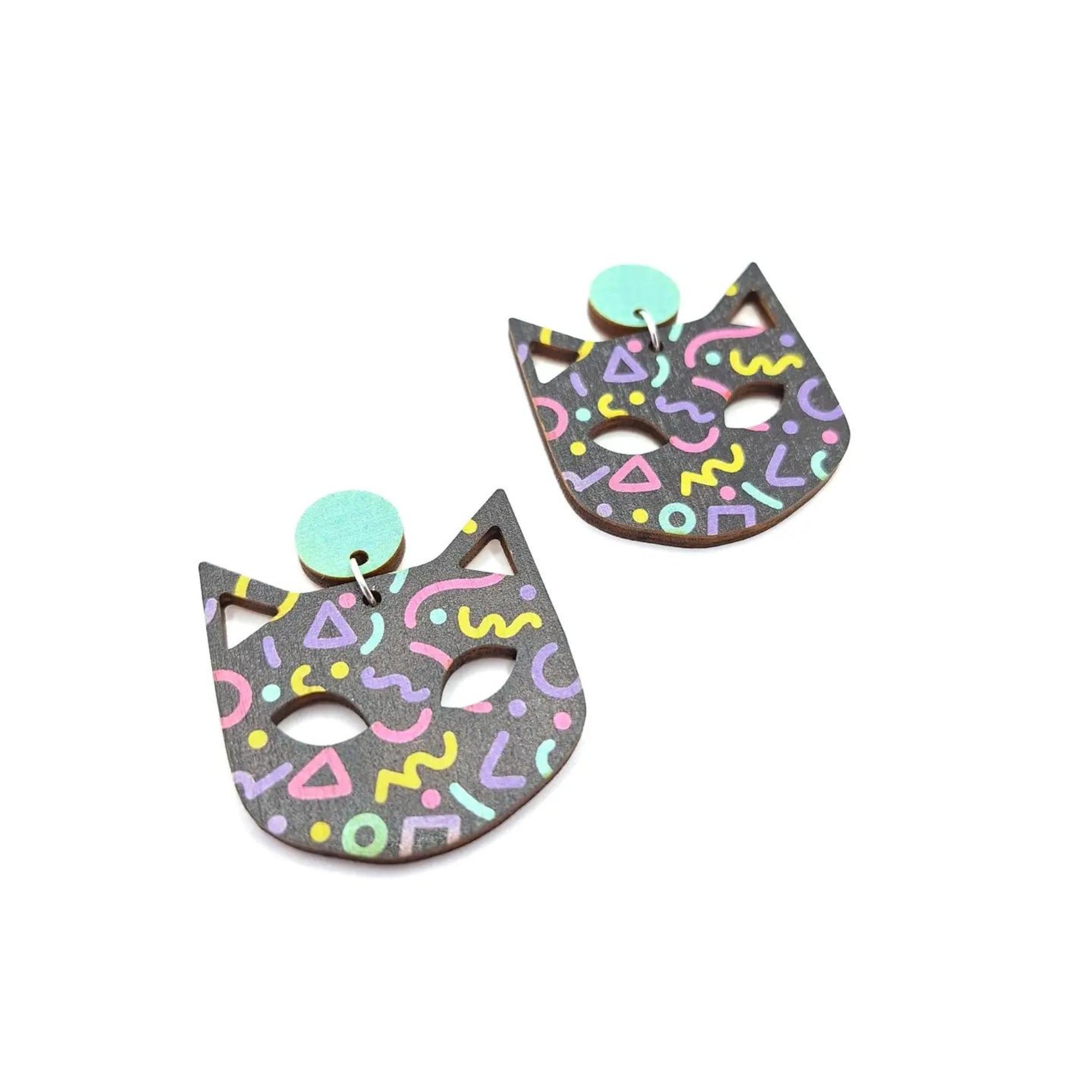 90s Pattern Cat Earrings - The Little Jewellery Company