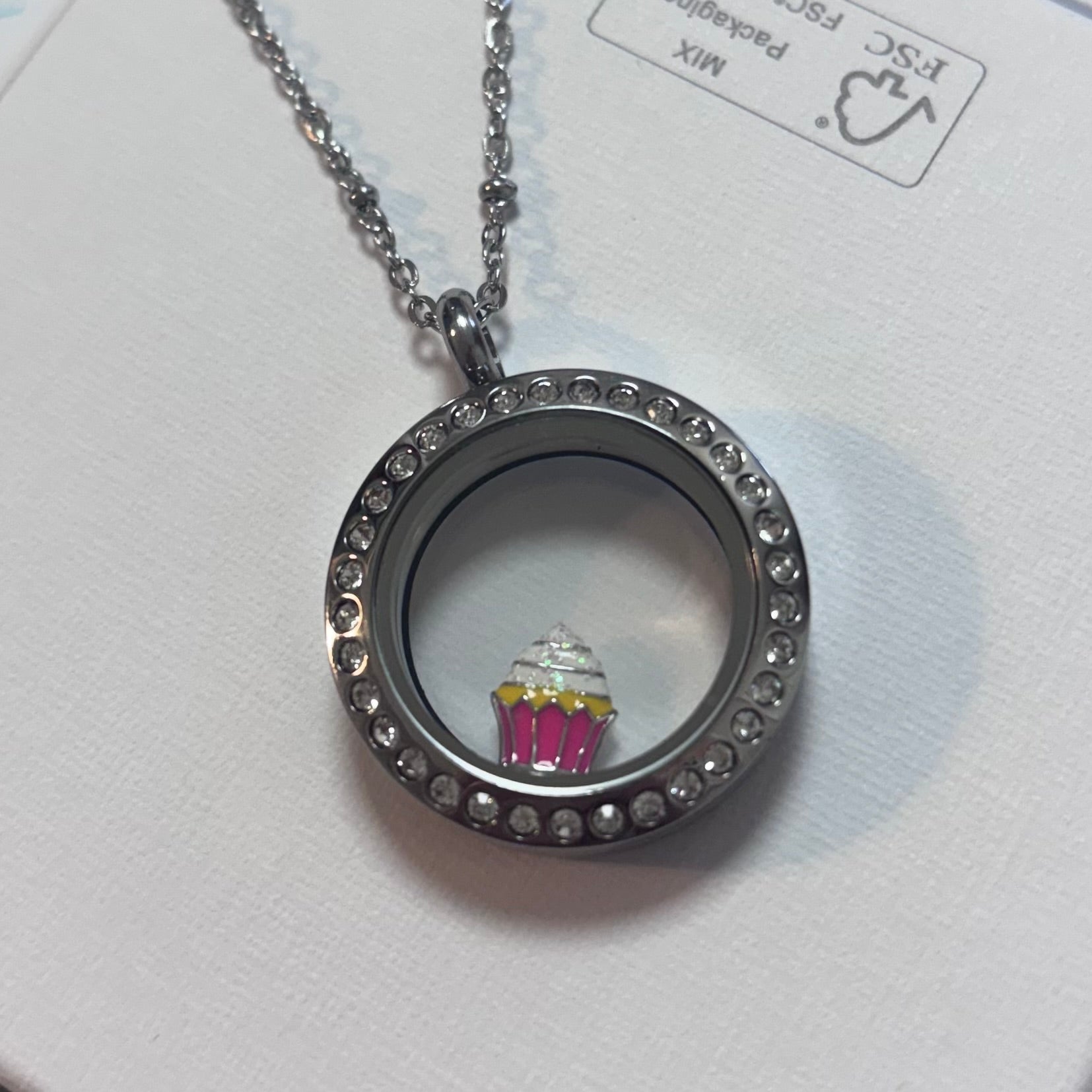 Pink Sparkle Cupcake Memory Locket Charm