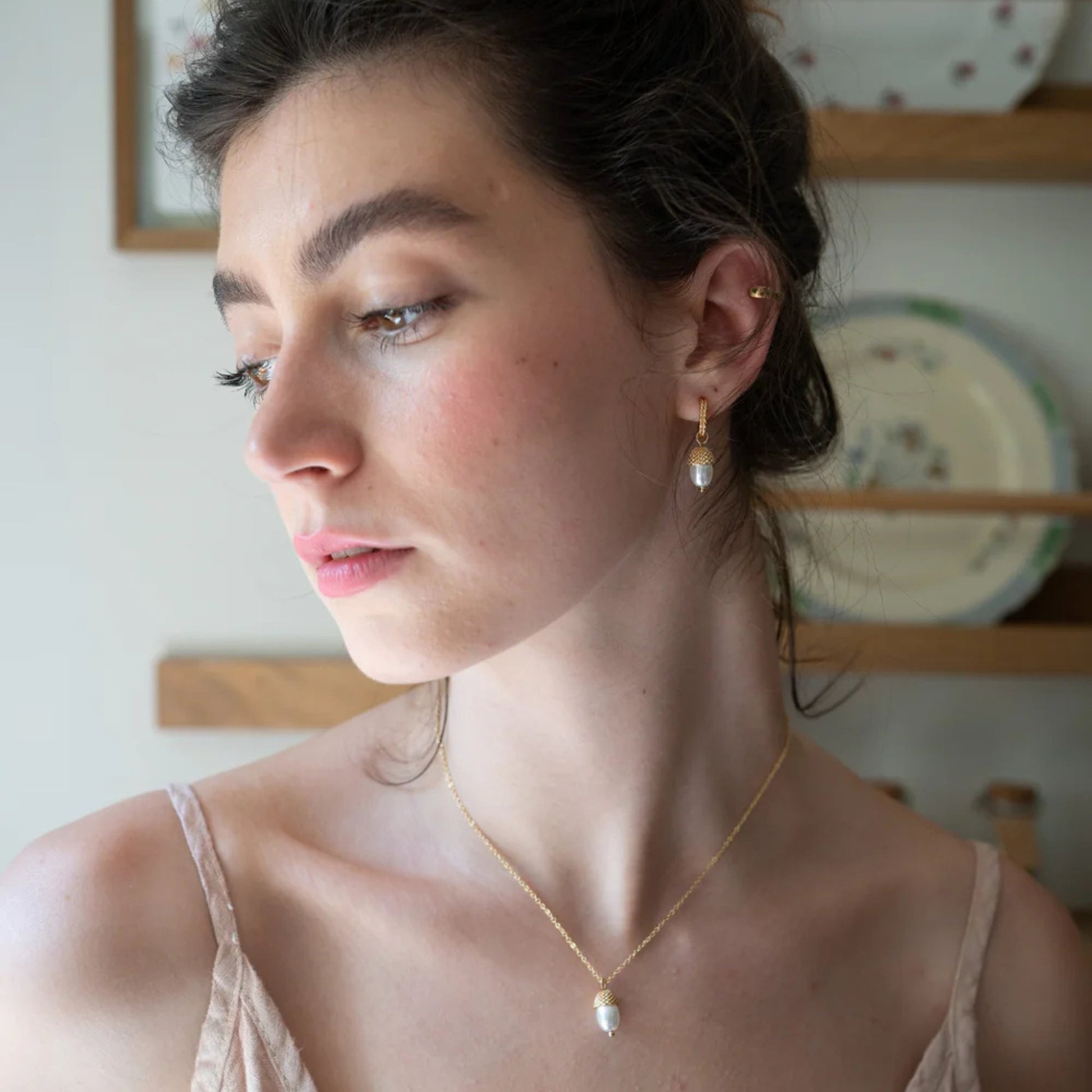 Acorn Pearl Hoops - The Little Jewellery Company