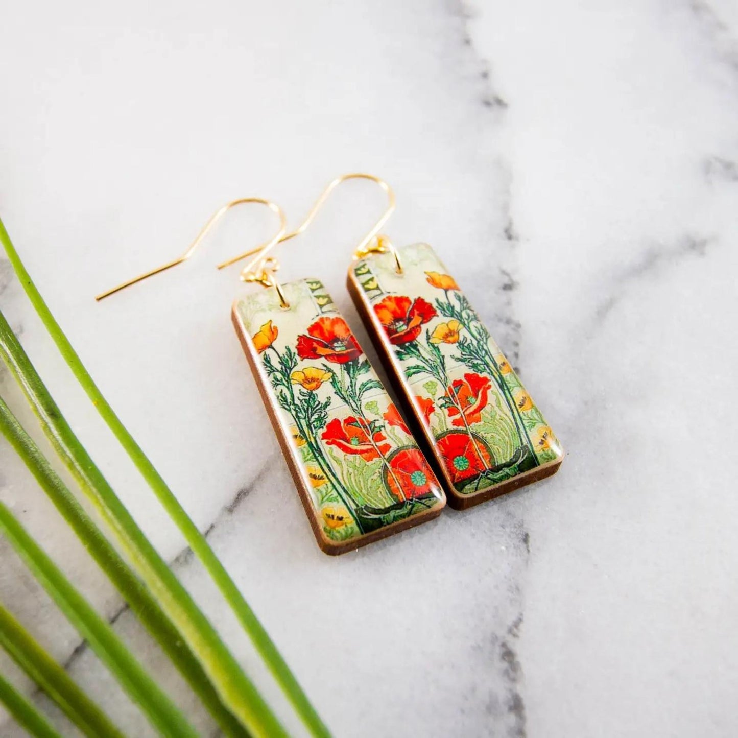 Art Nouveau Poppy Garden Tapered Rectangle Earrings - The Little Jewellery Company