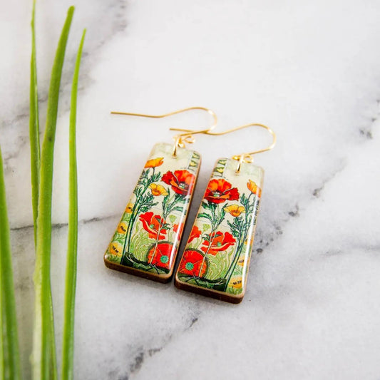 Art Nouveau Poppy Garden Tapered Rectangle Earrings - The Little Jewellery Company