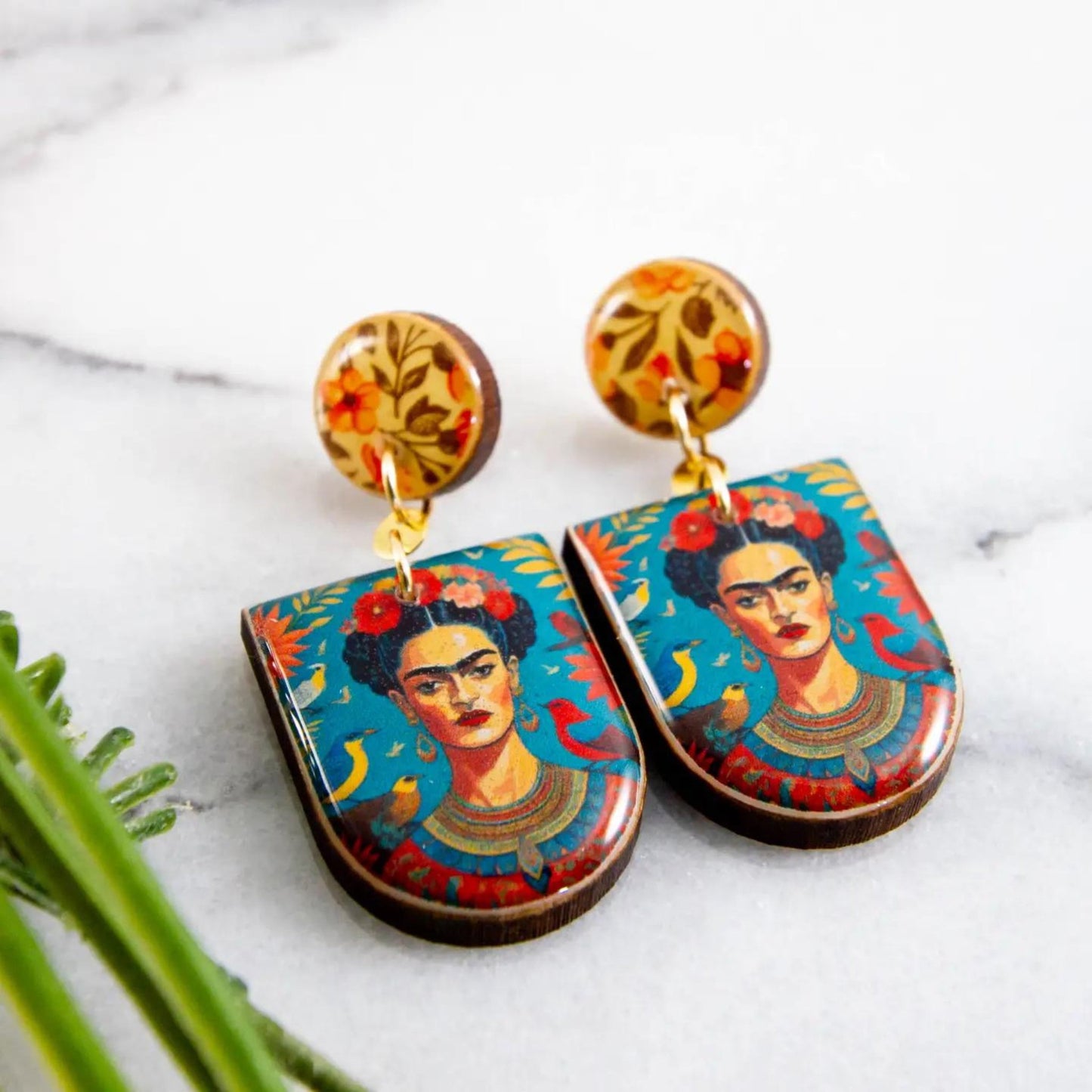 Bright Frida Kahlo Drop Post Earrings - The Little Jewellery Company