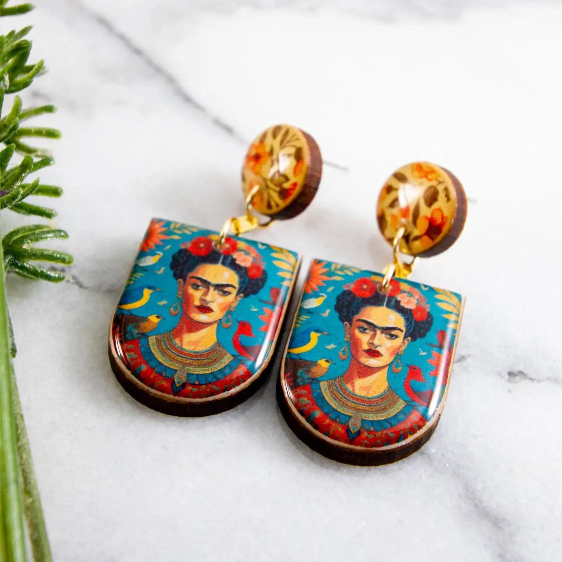 Bright Frida Kahlo Drop Post Earrings - The Little Jewellery Company