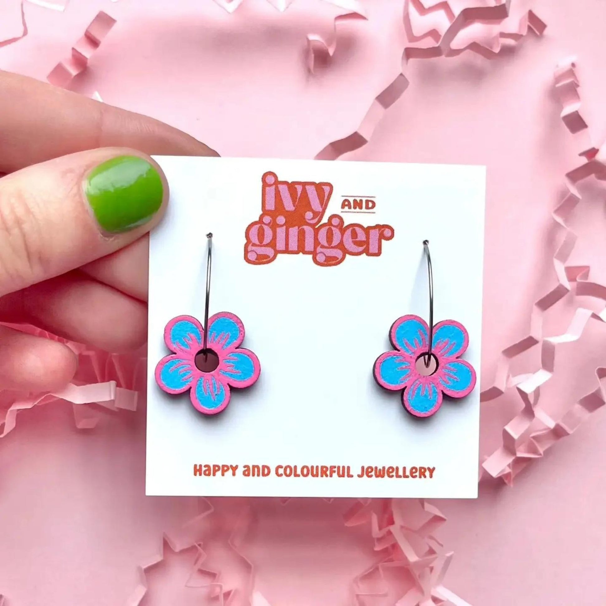 Bright Pink and Blue Flower Hoops - The Little Jewellery Company