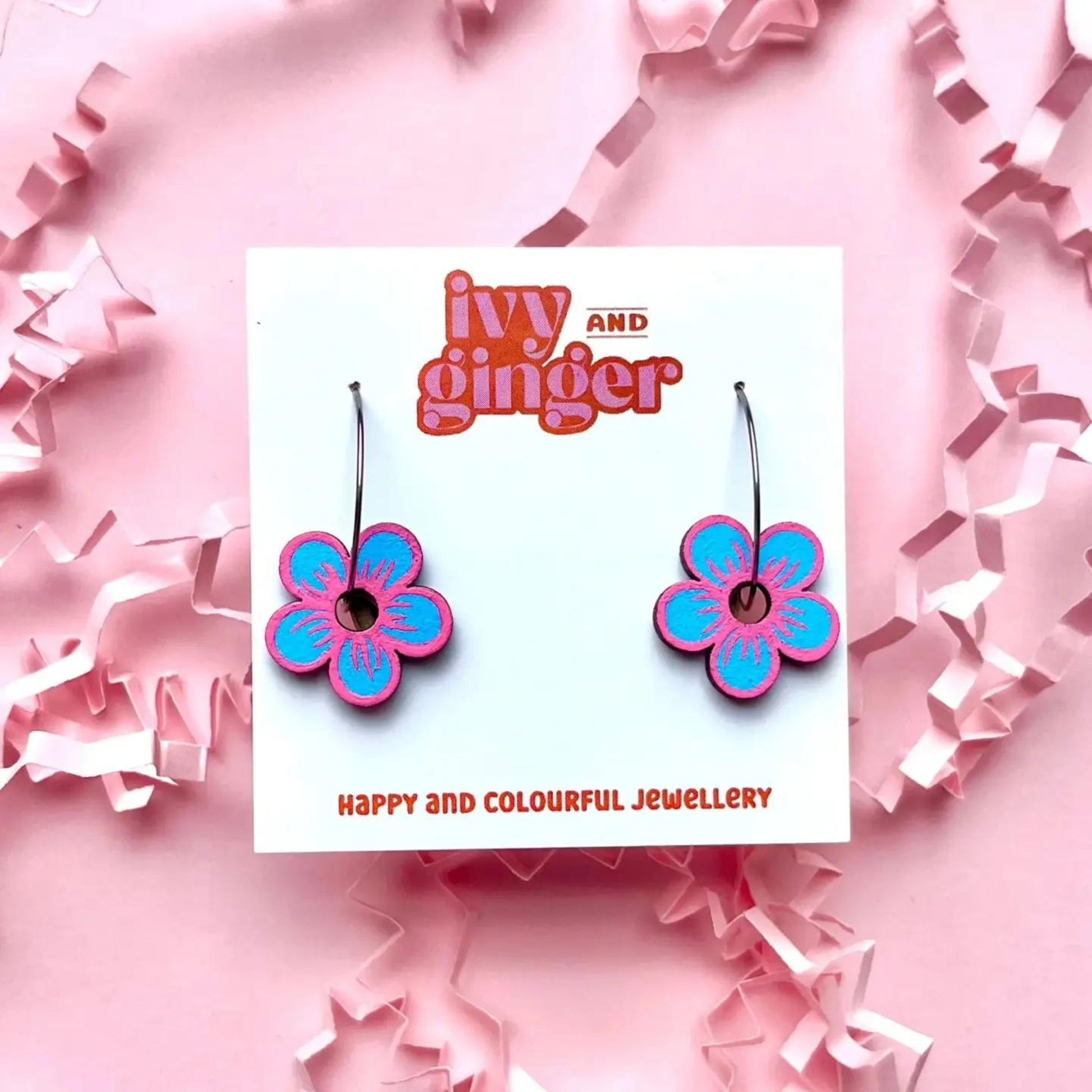 Bright Pink and Blue Flower Hoops - The Little Jewellery Company