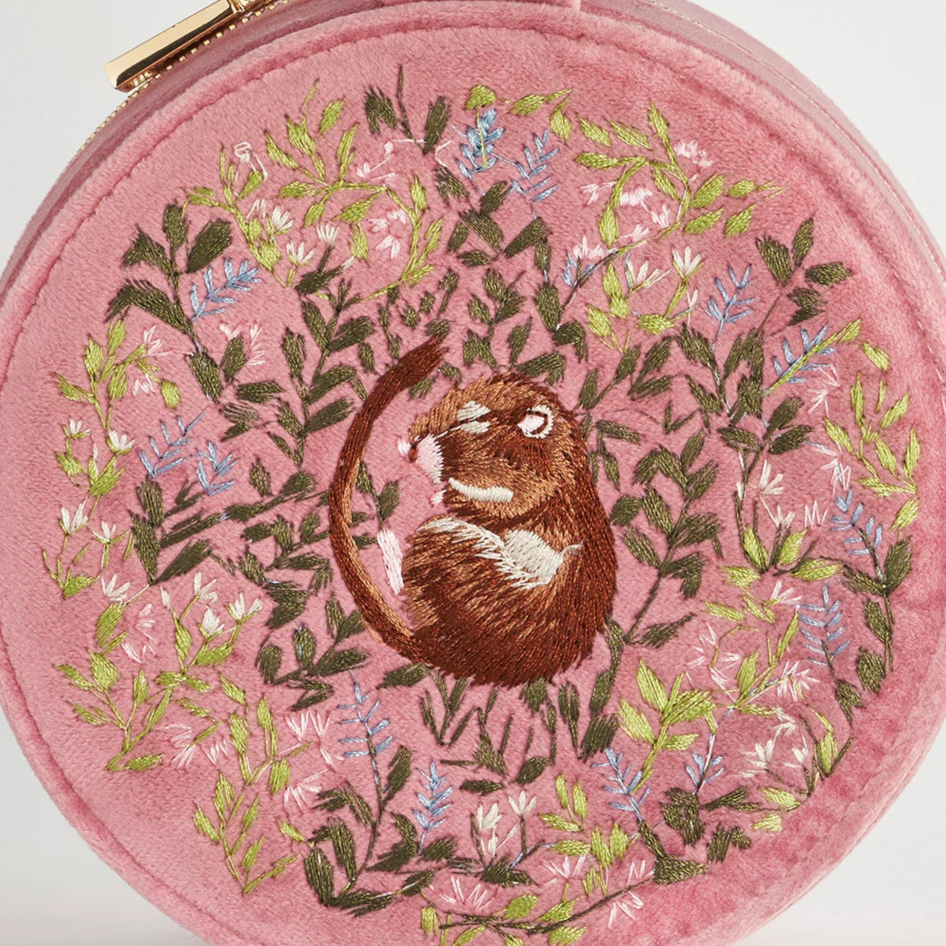 Chloe Dormouse Embroidered Jewellery Box (Pink) - The Little Jewellery Company