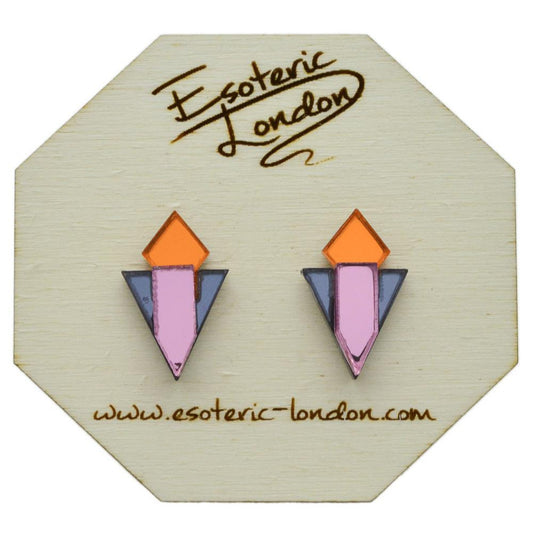 Classic Geometric Stud Earrings - Orange/ Grey/ Pink - The Little Jewellery Company