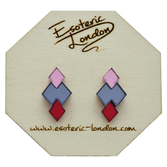 Classic Geometric Stud Earrings - Pink/ Grey/ Red - The Little Jewellery Company