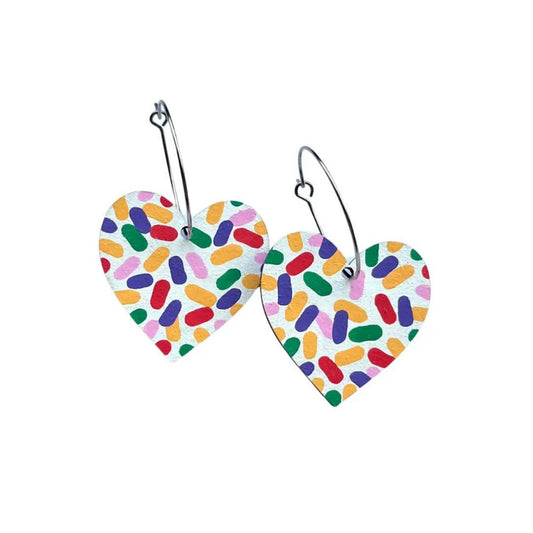 Confetti Heart Hoops Hand Painted Wooden Earrings - The Little Jewellery Company