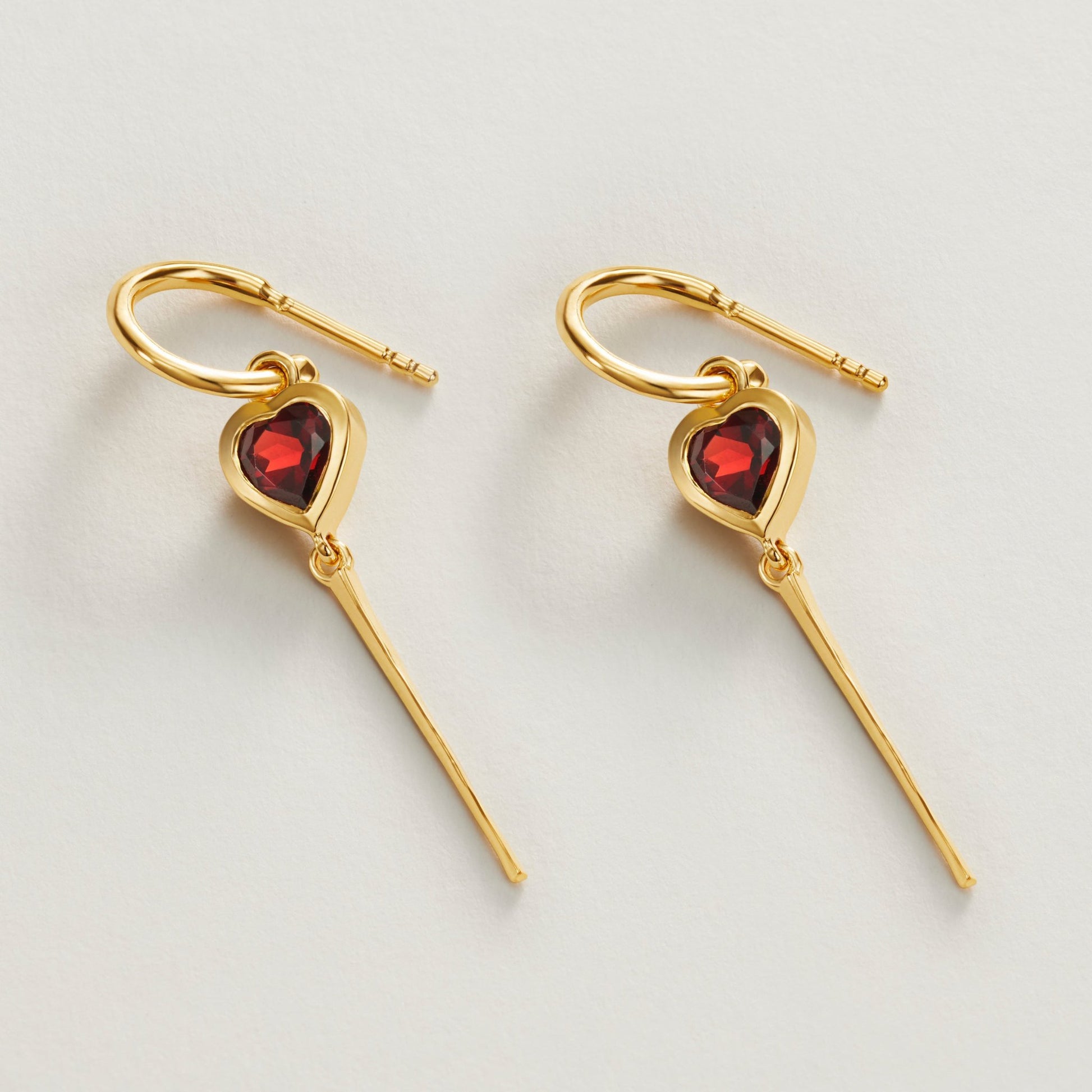 Garnet Heart Charm Hoop Earrings - The Little Jewellery Company