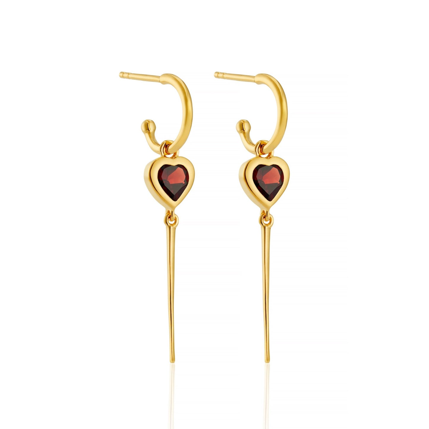 Garnet Heart Charm Hoop Earrings - The Little Jewellery Company