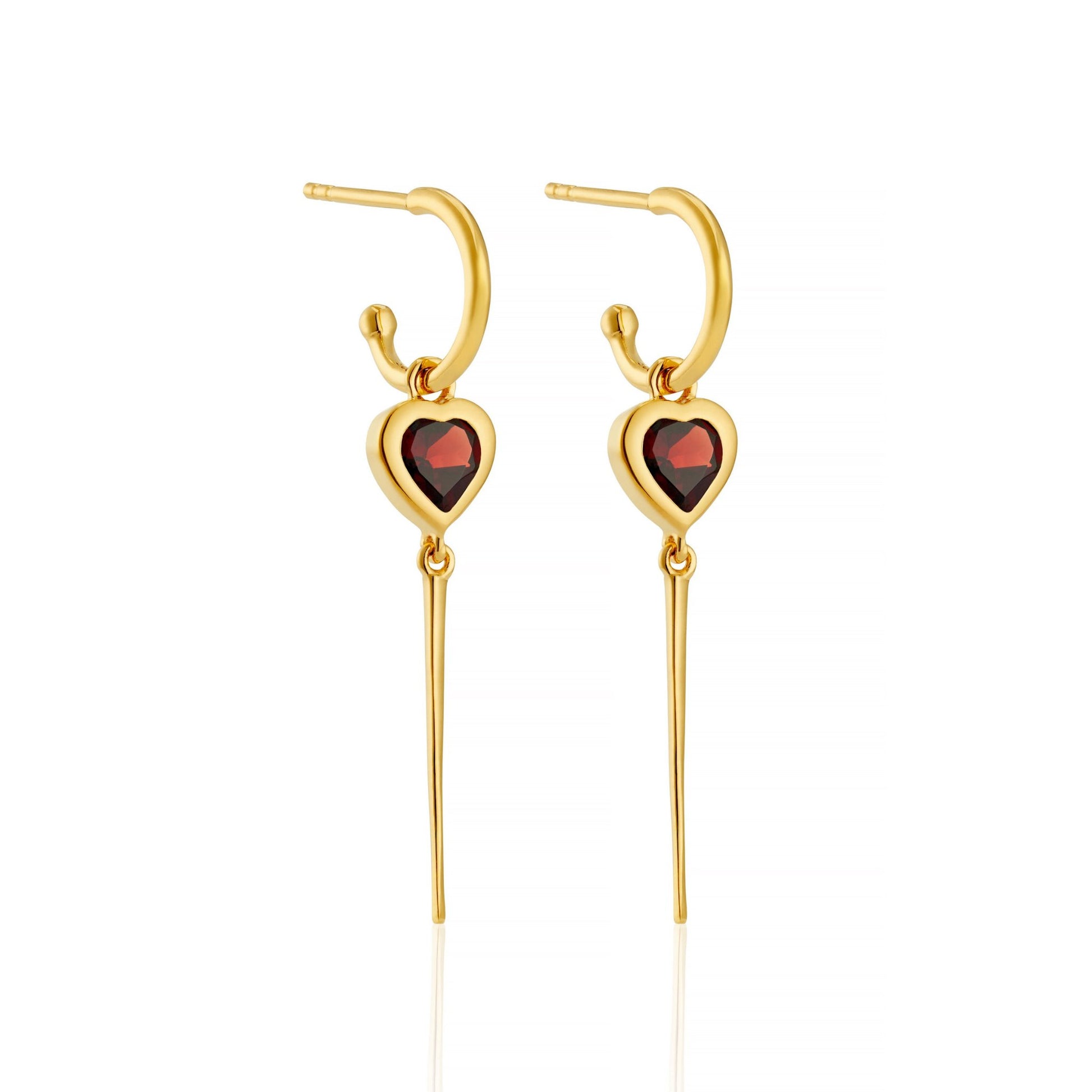 Garnet Heart Charm Hoop Earrings - The Little Jewellery Company