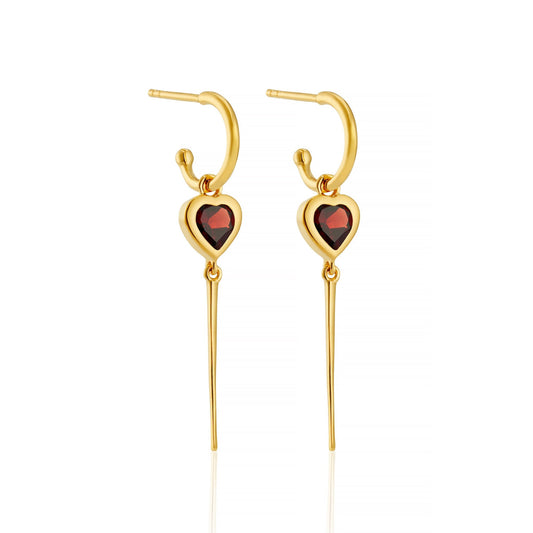 Garnet Heart Charm Hoop Earrings - The Little Jewellery Company