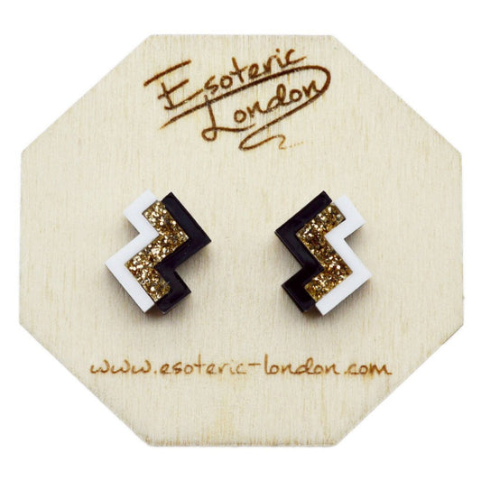 Geometric Stud Earrings - Black, White and Gold Glitter - The Little Jewellery Company