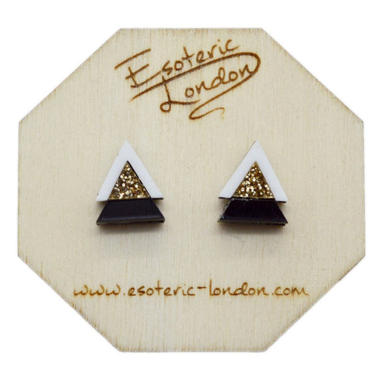 Geometric Stud Earrings - Black, White and Gold Glitter Triangles - The Little Jewellery Company